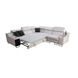 Sofá esquinero Avanti III con función de cama y lámpara con puerto USB en tela Sawana 14.
