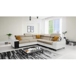 Esquina Avanti III con función de cama y lámpara con puerto USB, tela Whisper 3 + Ecocuero