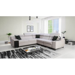 The Avanti III corner sofa with a sleeping function and a lamp with a USB port in Whisper 3 fabric + Eco-leather