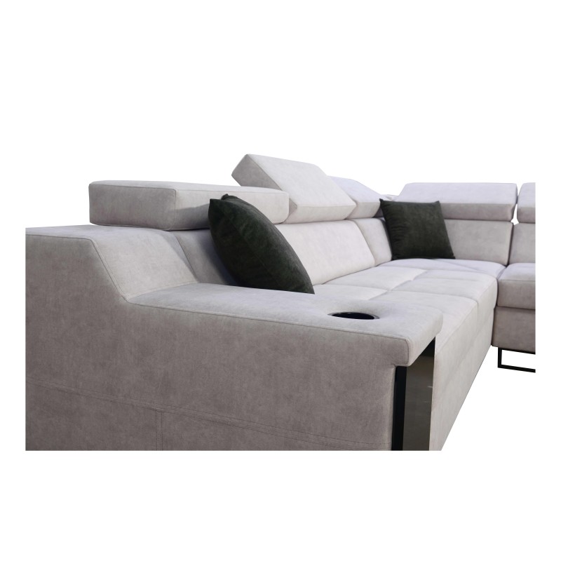 Esquina Avanti III con función de cama y lámpara con puerto USB, tela Whisper 3 + Ecocuero