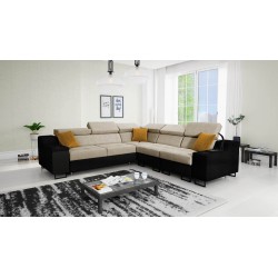 Ecksofa Avanti III mit Schlaffunktion und Lampe mit USB-Anschluss, Stoff Whisper 3 + schwarzes Kunstleder