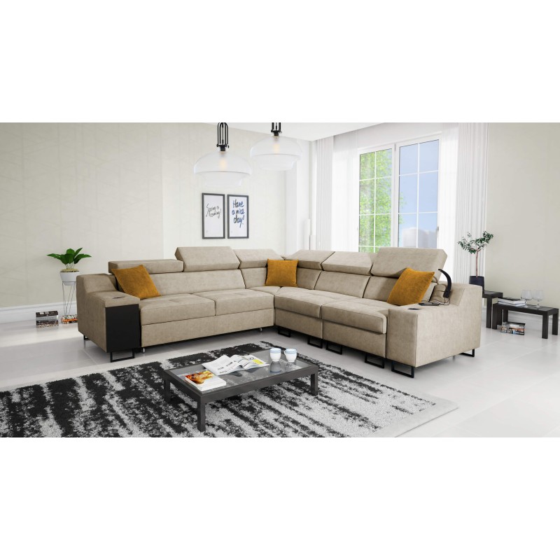Avanti III Ecksofa mit Schlaffunktion und Lampe mit USB-Anschluss, Stoff Whisper 3