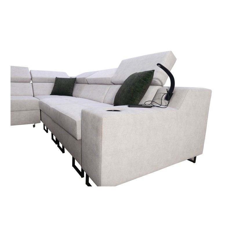 Sofá esquinero Avanti III con función de cama y lámpara con puerto USB en tela Whisper 3