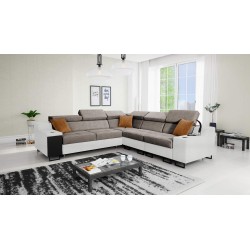 Ecksofa Avanti III mit Schlafunktion und Lampe mit USB-Anschluss Stoff Whisper 5 + Kunstleder