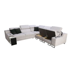 Avanti III corner sofa with a sleeping function and a lamp with a USB port, fabric Whisper 5 + black eco-leather