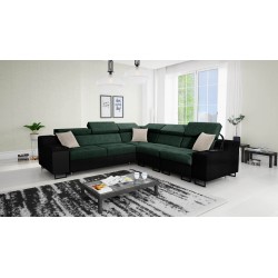 Esquina Avanti III con función de cama y lámpara con puerto USB, tela Whisper 11 + Ecocuero negro.