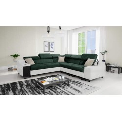 Ecksofa Avanti III mit Schlaffunktion und Lampe mit USB-Anschluss, Stoff Whisper 11 + Kunstleder