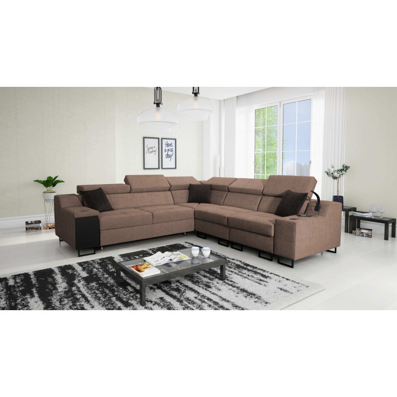 Ecksofa Avanti III mit Schlaffunktion und Lampe mit USB-Anschluss, Stoff Sawana 25