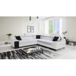 Avanti III corner sofa with a sleeping function and a lamp with a USB port, fabric Sawana 84 + Eco-leather