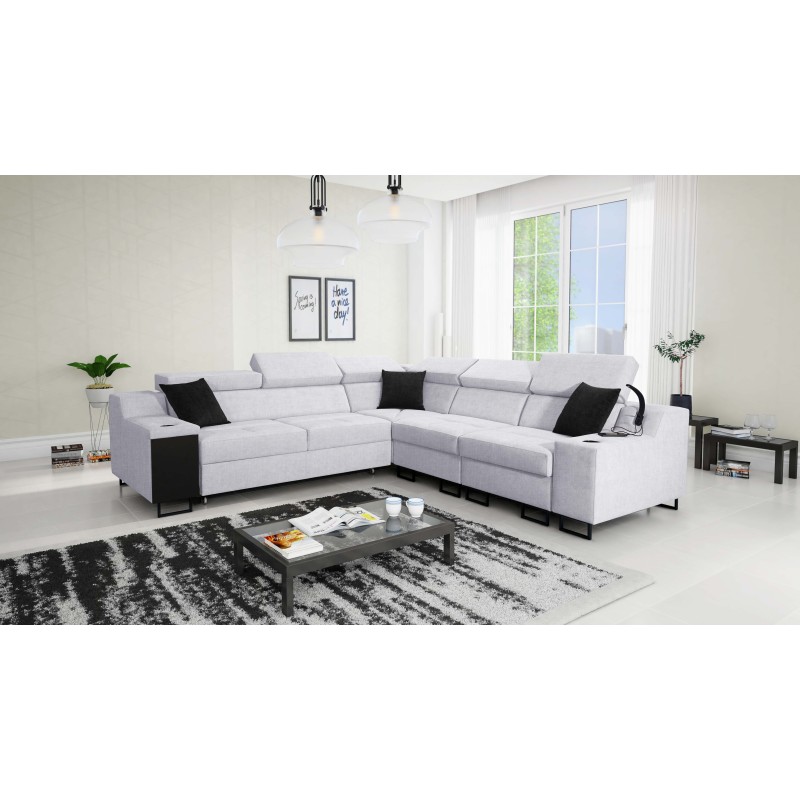 Ecksofa Avanti III mit Schlaffunktion und Lampe mit USB-Anschluss, Stoff Sawana 84