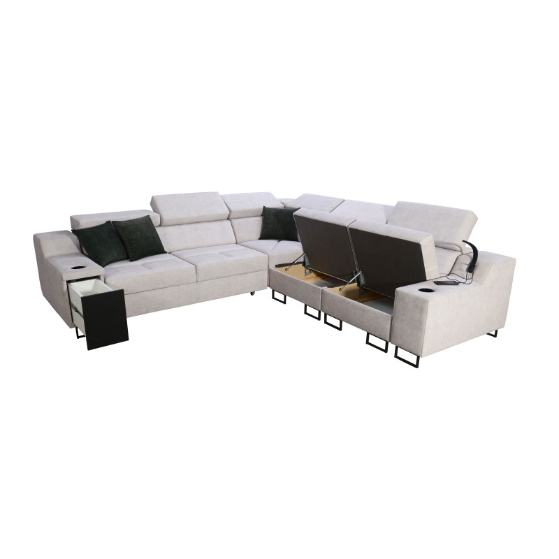 Avanti III corner sofa with a sleeping function and a lamp with a USB port, fabric Sawana 84