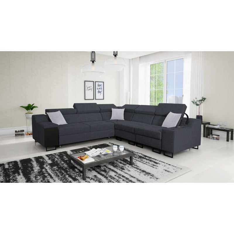 Ecksofa Avanti III mit Schlaffunktion und Lampe mit USB-Anschluss Stoff Sawana 96