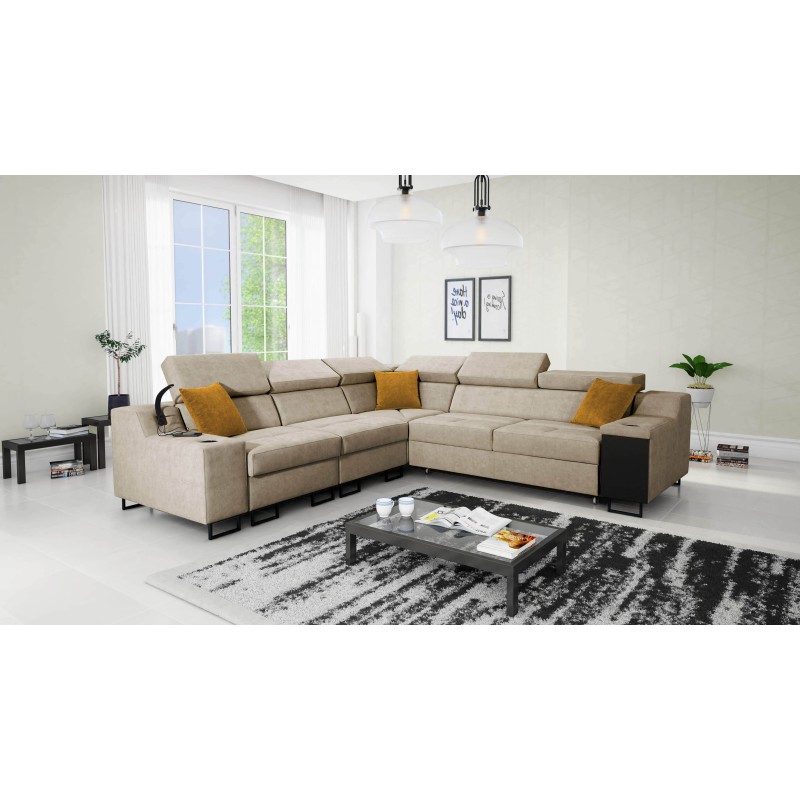 Avanti III corner sofa with sleeping function and lamp with USB port, fabric Whisper 3
