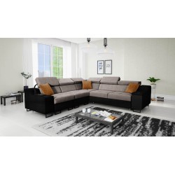 Esquina Avanti III con función de dormir y lámpara con puerto USB, tela Whisper 5 + Ecopiel negra.