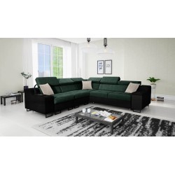 Esquina Avanti III con función de cama y lámpara con puerto USB, tela Whisper 11 + Ecocuero negro.