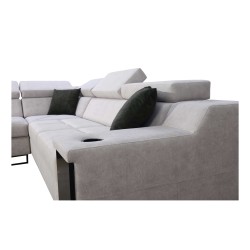 Avanti III Ecksofa mit Schlaffunktion und Lampe mit USB-Anschluss, Stoff Whisper 11 + schwarzes Kunstleder