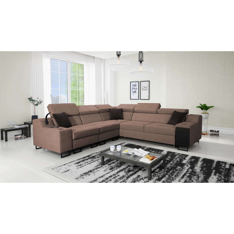 Ecksofa Avanti III mit Schlaffunktion und Lampe mit USB-Anschluss, Stoff Sawana 25