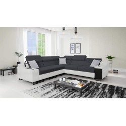 Avanti III corner sofa with a sleeping function and a lamp with a USB port, fabric Sawana 96 + Eco-leather