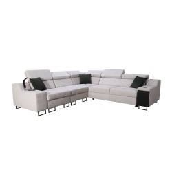 Ecksofa Avanti III mit Schlaffunktion und Lampe mit USB-Anschluss, Stoff Sawana 14 + Kunstleder