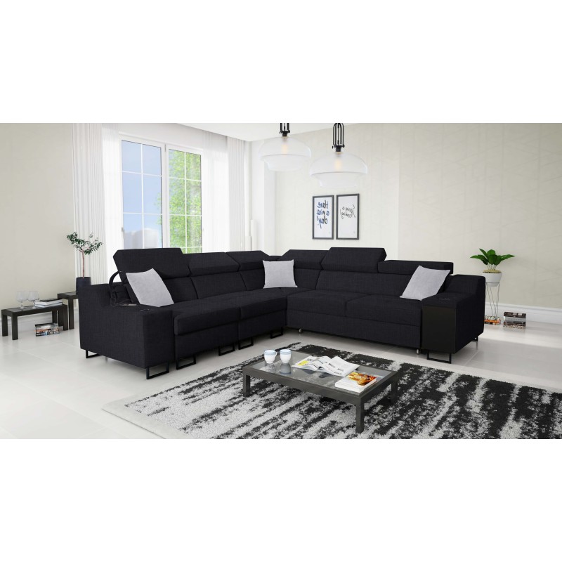 Ecksofa Avanti III mit Schlaffunktion und Lampe mit USB-Anschluss, Stoff Sawana 14