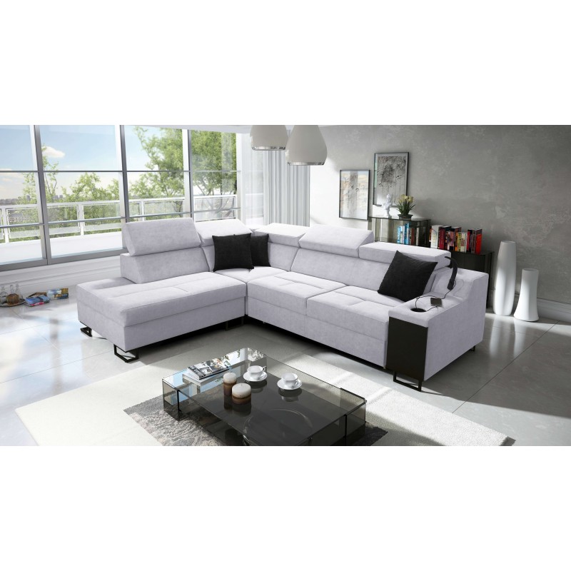 Ecksofa Avanti VII mit Schlaffunktion und Lampe mit USB-Anschluss Stoff Sawana 84