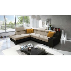 Avanti VII corner sofa with sleeping function and a lamp with a USB port, fabric Whisper 3 + black eco-leather
