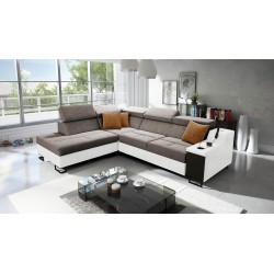 Avanti VII corner sofa with sleeping function and lamp with USB port, fabric Whisper 5 + Eco-leather