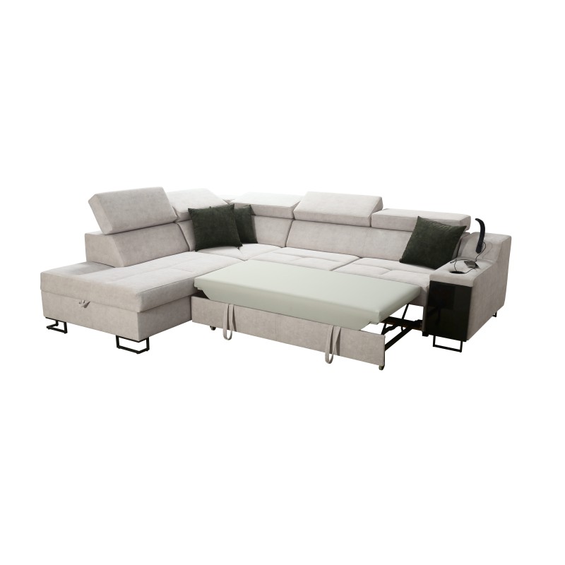 Ecksofa Avanti VII mit Schlaffunktion und Lampe mit USB-Anschluss, Stoff Whisper 5