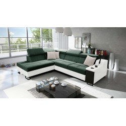 Avanti VII corner sofa with sleeping function and lamp with USB port, fabric Whisper 11 + Eco-leather