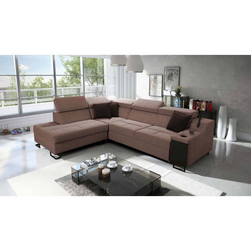 Ecksofa Avanti VII mit Schlaffunktion und Lampe mit USB-Anschluss, Stoff Sawana 25