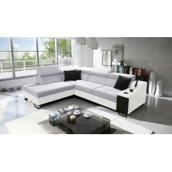 Ecksofa Avanti VII mit Schlaffunktion und Lampe mit USB-Anschluss Stoff Sawana 84 + Kunstleder