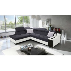 Ecksofa Avanti VII mit Schlaffunktion und Lampe mit USB-Anschluss, Stoff Sawana 96 + Kunstleder