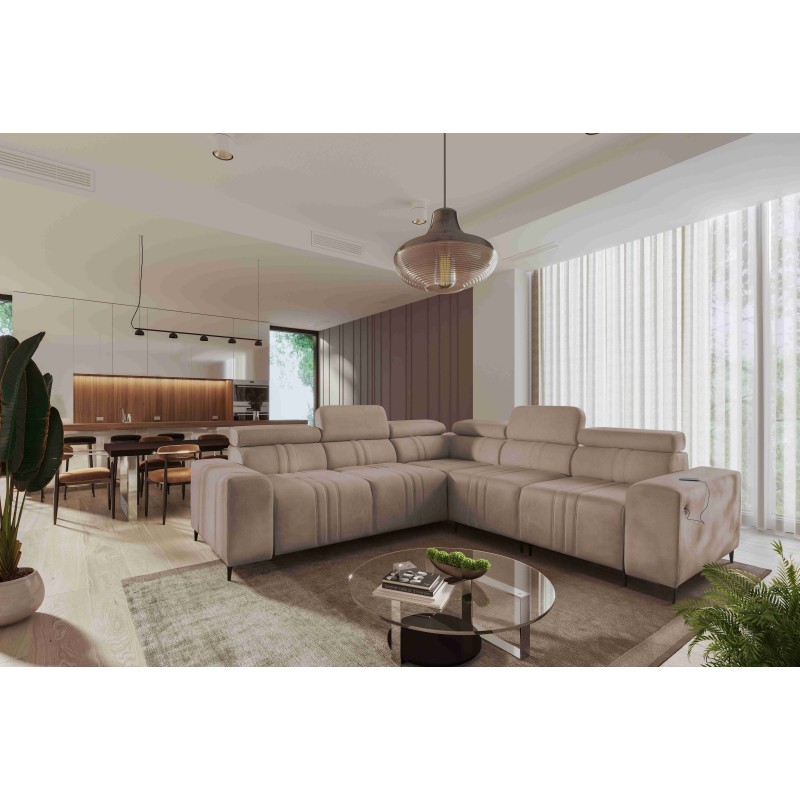 Verona III corner sofa with a sleeping function in Velvet fabric, Vena 14 – elegance and functionality in one piece of furniture