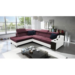 Avanti VII corner sofa with a sleeping function and a lamp with a USB port, fabric Sawana 14 + Eco-leather