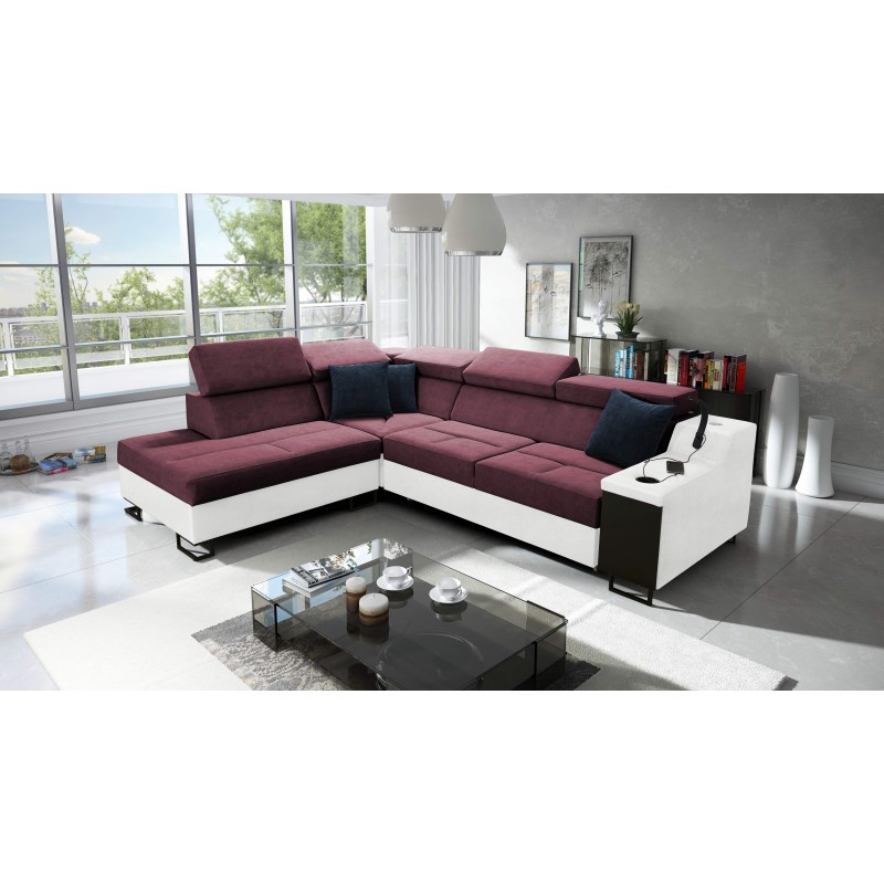 Ecksofa Avanti VII mit Schlaffunktion und Lampe mit USB-Anschluss, Stoff Sawana 14 + Kunstleder