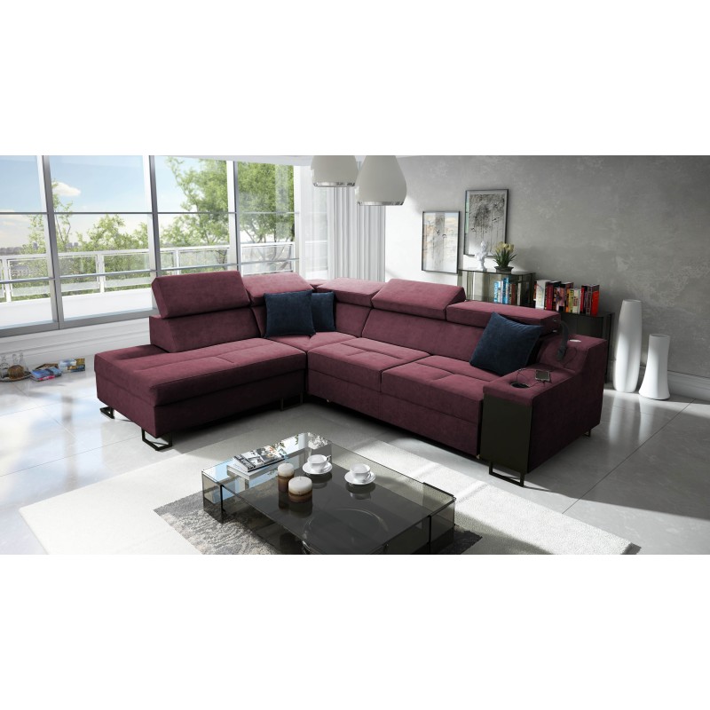 Avanti VII corner sofa with sleeping function and lamp with USB port, fabric Sawana 14
