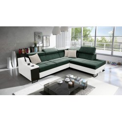 Avanti VII corner sofa with sleeping function and lamp with USB port, fabric Whisper 11 + Eco-leather