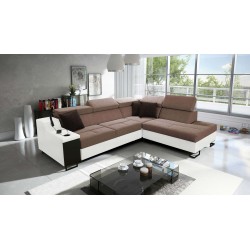 Ecksofa Avanti VII mit Schlaffunktion und Lampe mit USB-Anschluss, Stoff Whisper 25 + Kunstleder