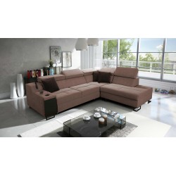Ecksofa Avanti VII mit Schlaffunktion und Lampe mit USB-Anschluss, Stoff Sawana 25