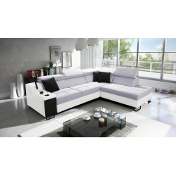 Esquina Avanti VII con función de cama y lámpara con puerto USB tela Sawana 84 + Eco-cuero