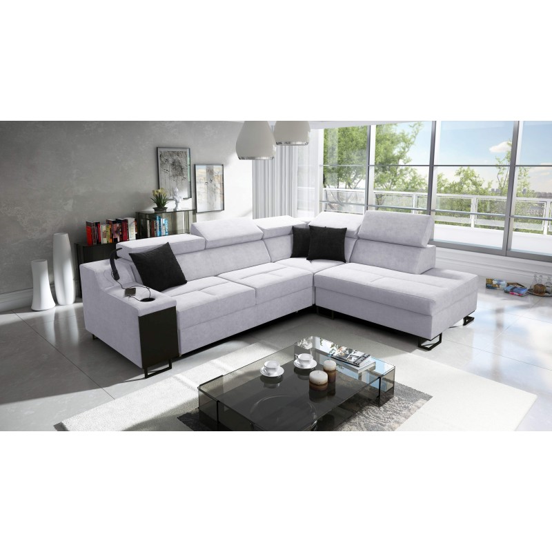 Avanti VII corner sofa with a sleeping function and a lamp with a USB port, fabric Sawana 84