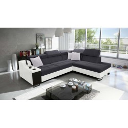 Avanti VII corner sofa with a sleeping function and a lamp with a USB port, Sawana 96 fabric + Eco-leather