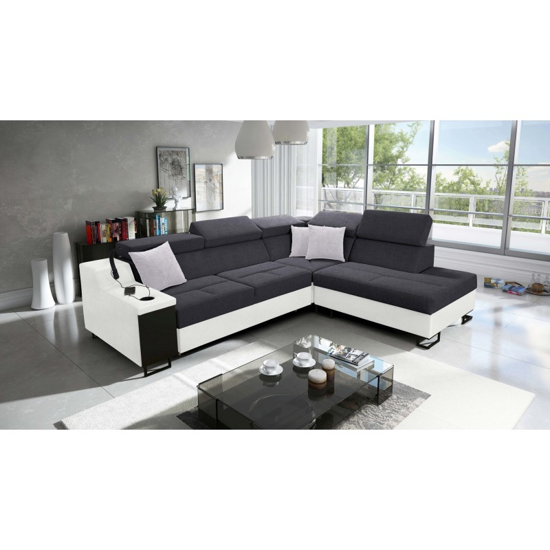 Avanti VII corner sofa with a sleeping function and a lamp with a USB port, Sawana 96 fabric + Eco-leather