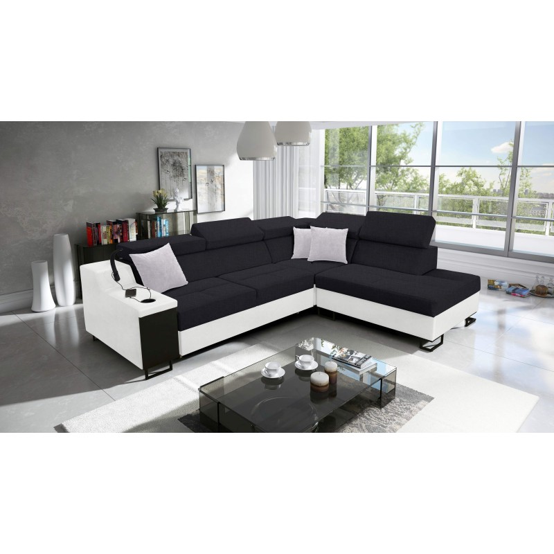 Avanti VII corner sofa with a sleeping function and a lamp with a USB port, fabric Sawana 14 + Eco-leather