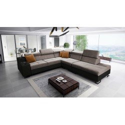 Avanti IX corner sofa with a sleeping function and a lamp with a USB port in Whisper 16 fabric