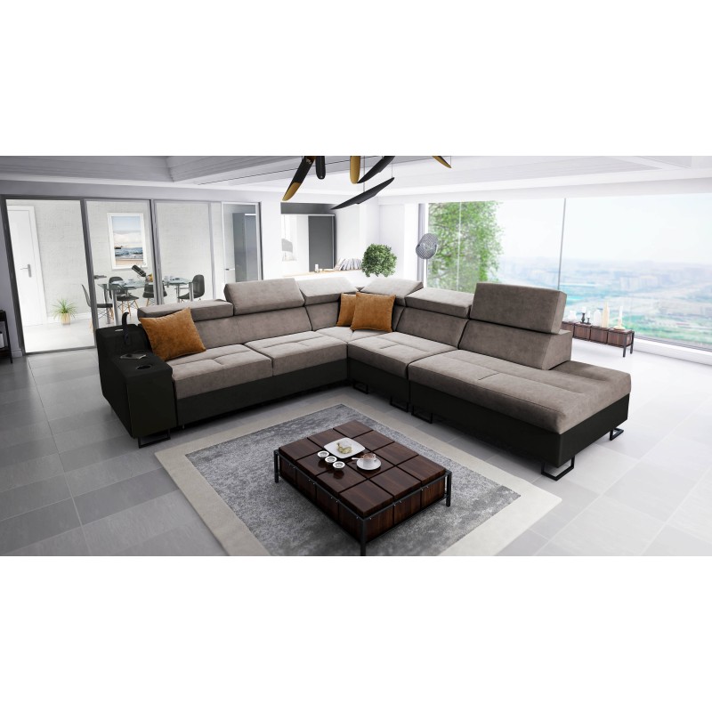 Ecksofa Avanti IX mit Schlaffunktion und Lampe mit USB-Anschluss, Stoff Whisper 16