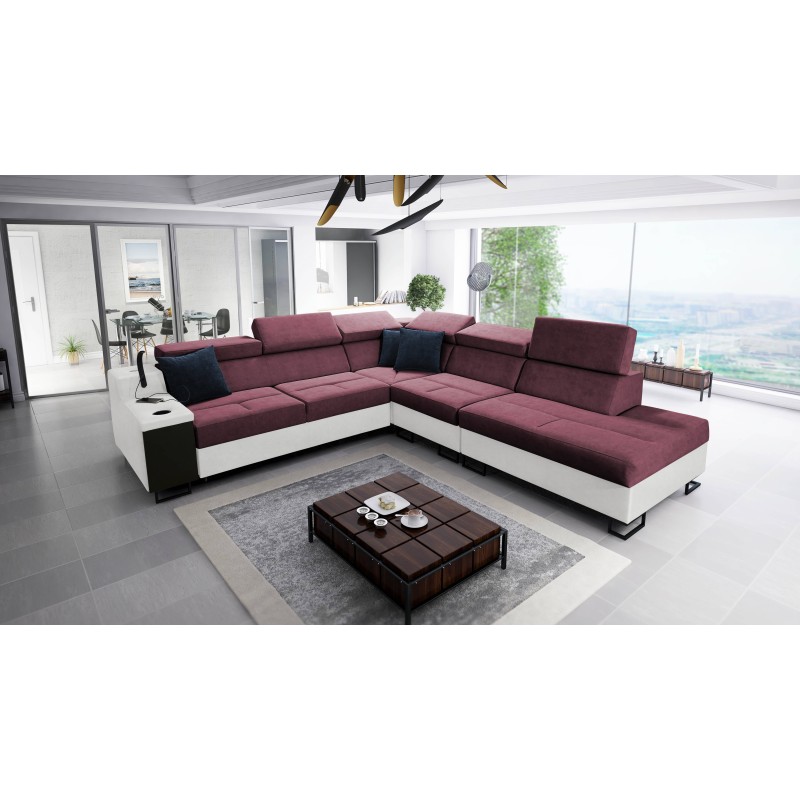 Sofá esquinero Avanti IX con función de cama y lámpara con puerto USB, tela Sawana 14.