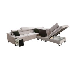 Avanti IX corner sofa with a sleeping function and a lamp with a USB port, fabric Whisper 3 + Eco-leather