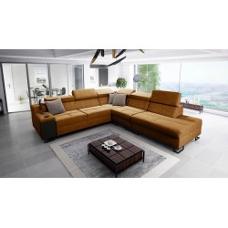 Avanti IX corner sofa with a sleeping function and a lamp with a USB port, fabric Whisper 5 + Eco-leather