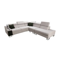 Avanti IX corner sofa with a sleeping function and a lamp with a USB port, fabric Whisper 5 + Eco-leather